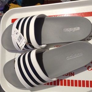 1Pair of Men's Size 18 Adidas, Adilette Slides. NWT, Gray, White & Black
